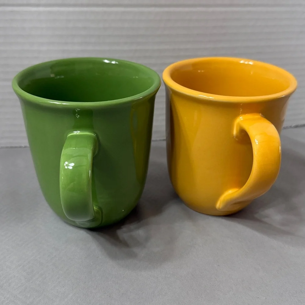 Mr Coffee Vibrant Green and Yellow Ceramic Coffee Mugs Cups Lot of 2 Retro
